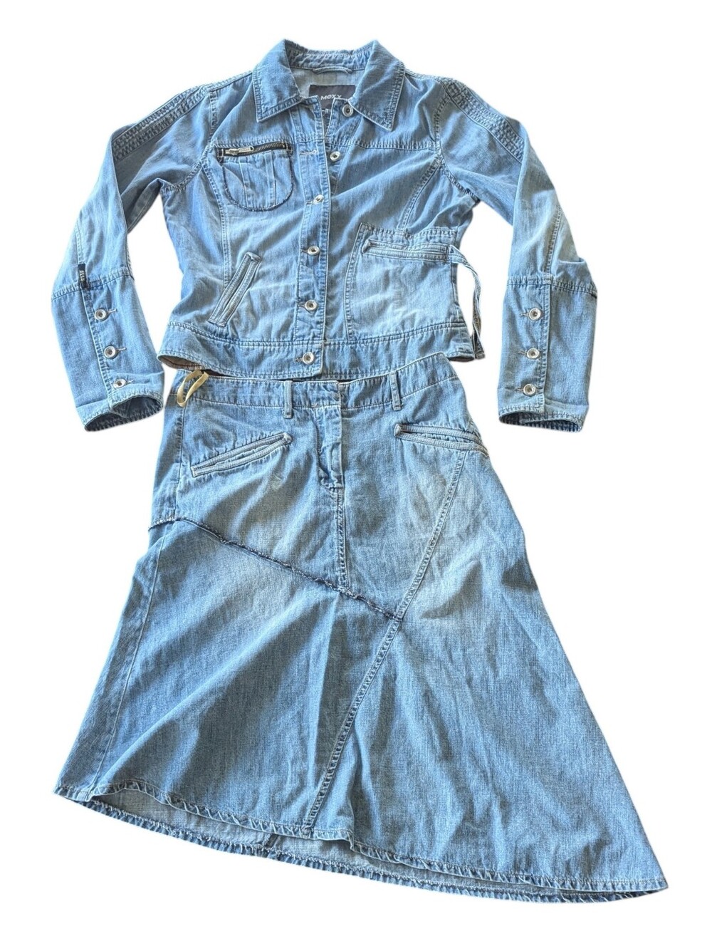 Mexx Y2K top + Asymmetrical Skirt Set, Light Blue Denim_ fit medium-large